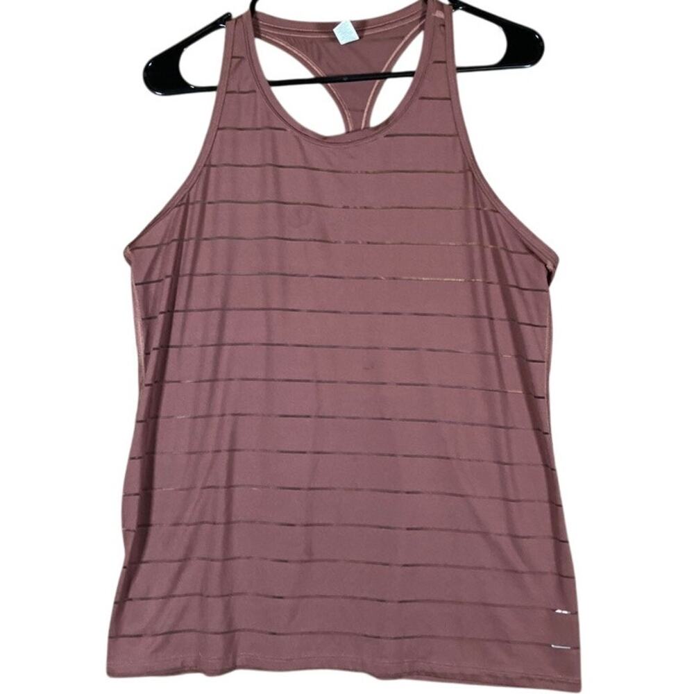 Athleta Womens Tank Brown Striped Mesh Casual Athletic Wear Stretch Large